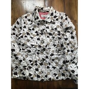 Merona Womens Abstract Leaf Print Toggle Front Jacket Black Tan White Large